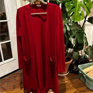 Red Long Open Cardigan Viscose Blend